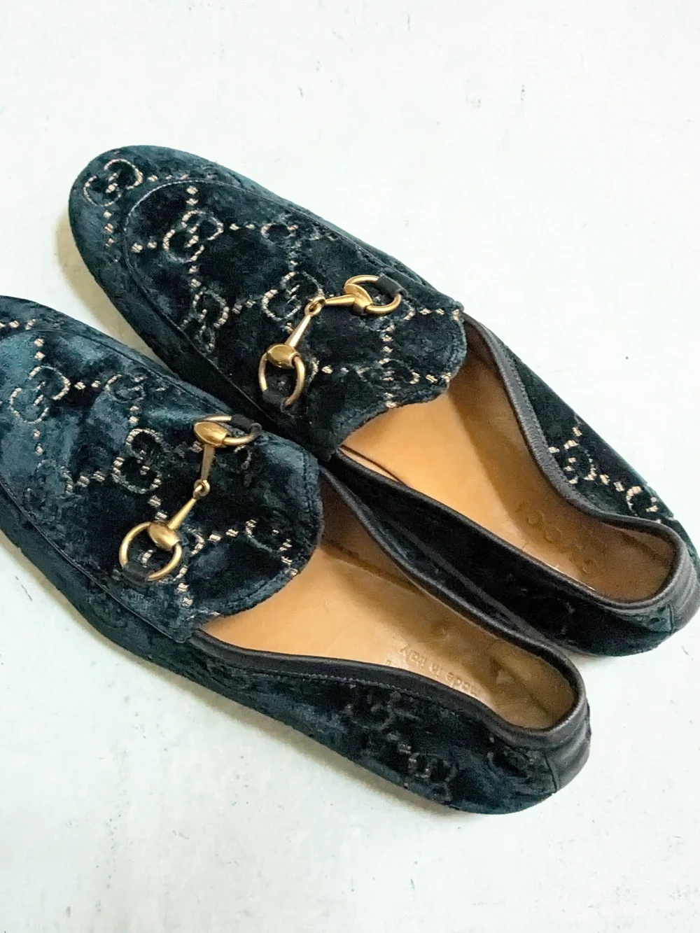 Gucci Men’s Velvet Horsebit Loafers Blue Men US 10.5 Monogram Logo